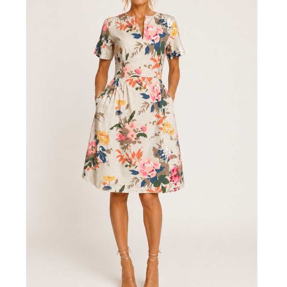 Anthropologie Lazybones Organic Cotton Floral Linen Blend Dress XS Cottagecore